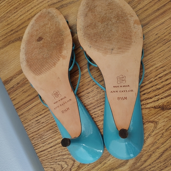Ann Taylor women's leather strappy stiletto heel sandals,slip-on Turquoise 8.5M, - Picture 16 of 17
